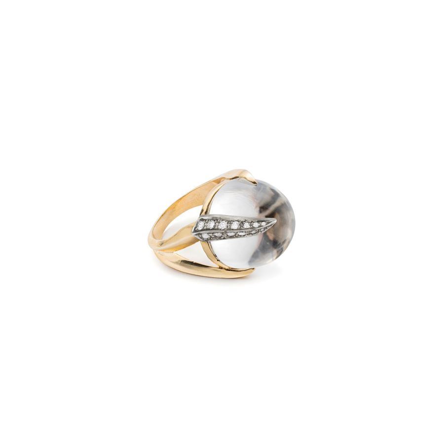 Anello 'Solis' bicolor con cristallo SOLIS | AN CABBRO RIP ARG ZIRC BIA